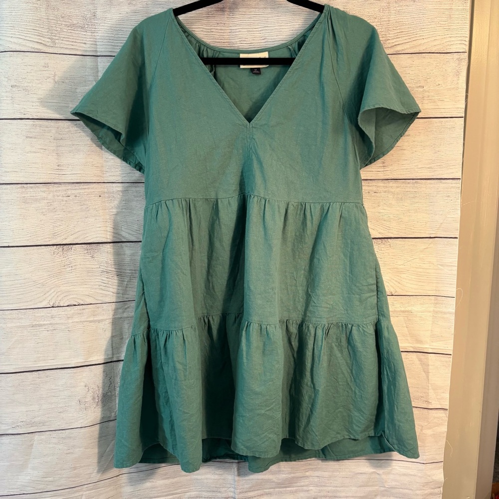 Teal V-Neck Dress with Pockets
